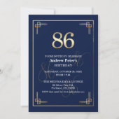 Elegant Blue Gold 86th Birthday Party 招待状 (正面)