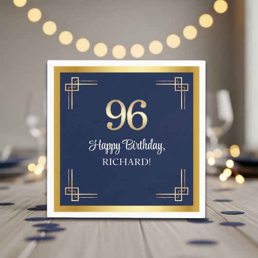 Elegant Blue Gold 96th Birthday Party スタンダードカクテルナプキン