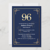 Elegant Blue Gold 96th Birthday Party 招待状 (正面)