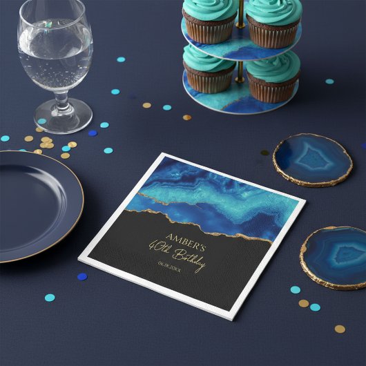 Elegant Blue Gold Abstract Marble Design スタンダードカクテルナプキン