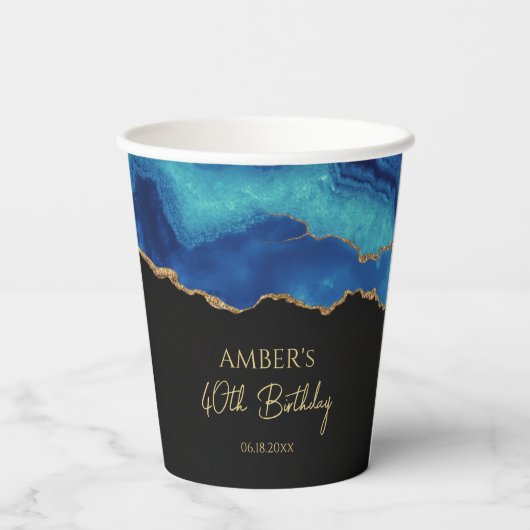 Elegant Blue Gold Abstract Marble Design 紙コップ (裏面)