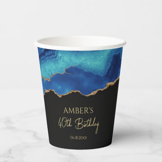 Elegant Blue Gold Abstract Marble Design 紙コップ (正面)