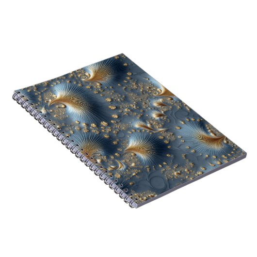 Elegant Blue & Gold Abstract Notebook ノートブック (右側)