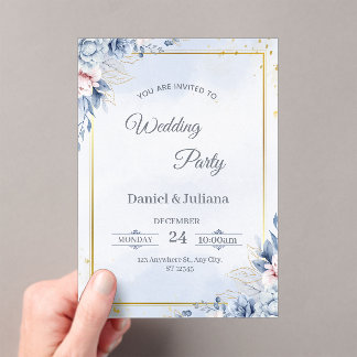 Elegant Blue & Gold Acrylic Wedding Invitation アクリル招待状