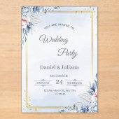 Elegant Blue & Gold Acrylic Wedding Invitation アクリル招待状 (正面)
