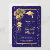 Elegant Blue Gold Balloons Graduation Party 招待状 (正面)