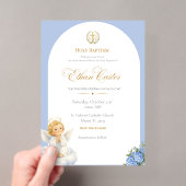 Elegant Blue & Gold Baptism invitation アクリル招待状 (インサイチュ (ポータブル))