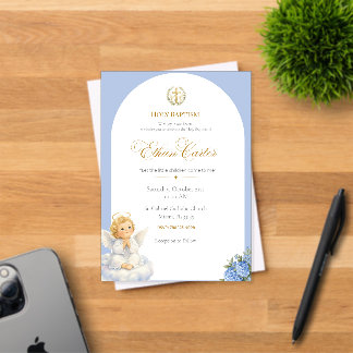 Elegant Blue & Gold Baptism invitation アクリル招待状