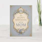 Elegant Blue & Gold Birthday Card for Mom カード (正面)