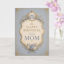Elegant Blue & Gold Birthday Card for Mom カード