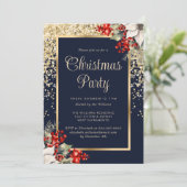 Elegant Blue Gold Botanical Christmas Party 招待状 (スタンド正面)