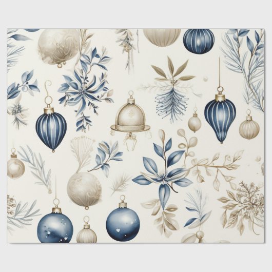 Elegant Blue & Gold Christmas Paper ラッピングペーパー (フラット)