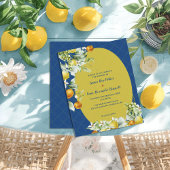 Elegant Blue Gold Citrus Floral Wedding Invitation