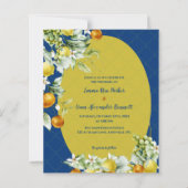Elegant Blue Gold Citrus Floral Wedding Invitation (正面)