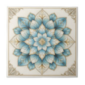 Elegant Blue Gold Floral Mandala Ceramic Tile タイル (正面)