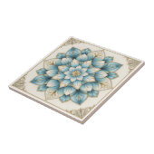 Elegant Blue Gold Floral Mandala Ceramic Tile タイル (側面)