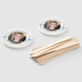 Elegant Blue & Gold Floral Memorial Photo ハンドファン (組立なし)