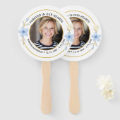 Elegant Blue & Gold Floral Memorial Photo ハンドファン (正面&裏面)