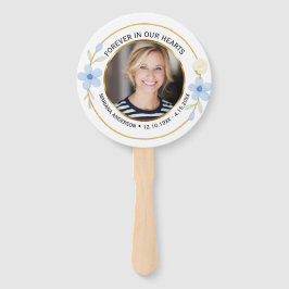 Elegant Blue & Gold Floral Memorial Photo ハンドファン