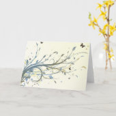 Elegant Blue Gold Floral Swirls with Butterflies カード (黄色い花)