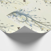 Elegant Blue Gold Floral Swirls with Butterflies ラッピングペーパー (角)