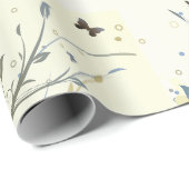 Elegant Blue Gold Floral Swirls with Butterflies ラッピングペーパー (ロールコーナー)