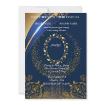 Elegant Blue & Gold Floral Wedding Invitation