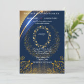 Elegant Blue & Gold Floral Wedding Invitation 招待状 (スタンド正面)