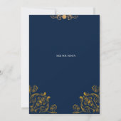 Elegant Blue & Gold Floral Wedding Invitation 招待状 (裏面)