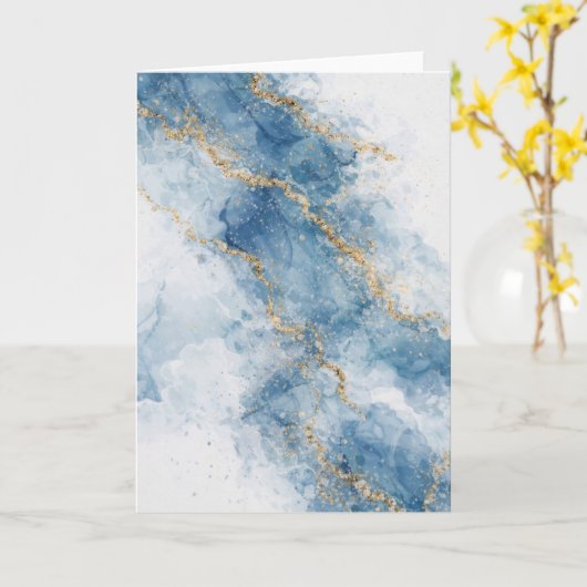 Elegant Blue Gold Glitter Abstract Flow            カード (黄色い花)