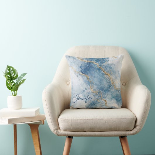 Elegant Blue Gold Glitter Abstract Flow            クッション (椅子)