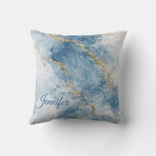 Elegant Blue Gold Glitter Abstract Flow            クッション (裏面)