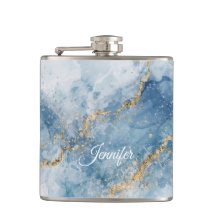 Elegant Blue Gold Glitter Abstract Flow           