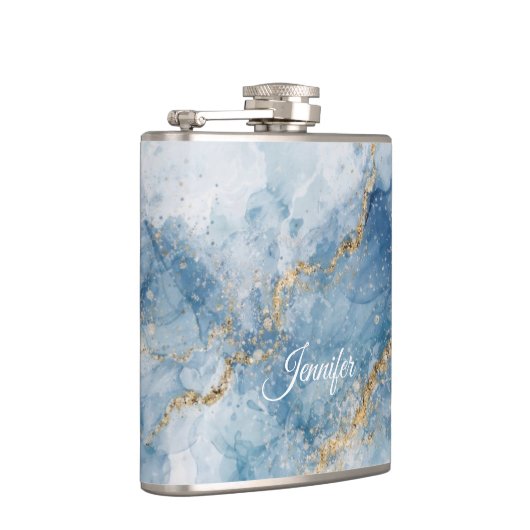 Elegant Blue Gold Glitter Abstract Flow            フラスク (右)