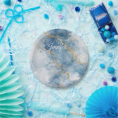 Elegant Blue Gold Glitter Abstract Flow            ペーパープレート (パーティー)