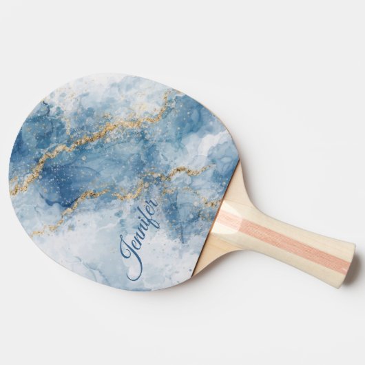 Elegant Blue Gold Glitter Abstract Flow            卓球ラケット (横)