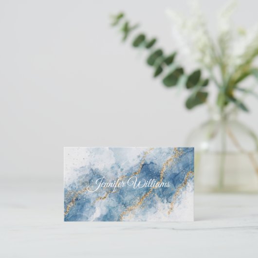 Elegant Blue Gold Glitter Abstract Flow            名刺 (スタンド正面)