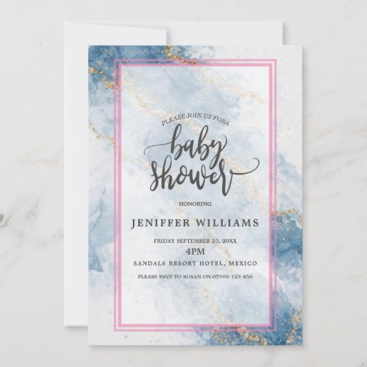 Elegant Blue Gold Glitter Abstract Flow            招待状 (正面)