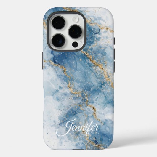 Elegant Blue Gold Glitter Abstract Flow            Case-Mate iPhoneケース (裏面)