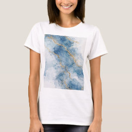 Elegant Blue Gold Glitter Abstract Flow            Tシャツ