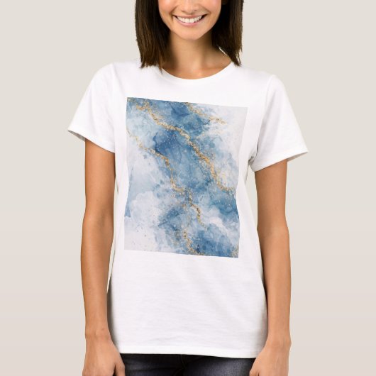 Elegant Blue Gold Glitter Abstract Flow            Tシャツ (正面)