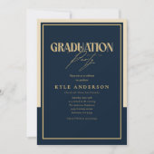 Elegant Blue Gold Graduation Party Photo   招待状 (正面)