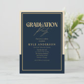 Elegant Blue Gold Graduation Party Photo   招待状 (スタンド正面)