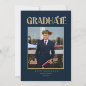 Elegant Blue Gold Graduation Party Photo   招待状 (裏面)