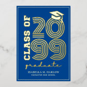 Elegant Blue Gold Graduation YY Announcement 箔招待状 (正面)