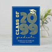 Elegant Blue Gold Graduation YY Announcement 箔招待状 (立ち正面)