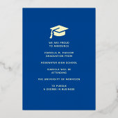 Elegant Blue Gold Graduation YY Announcement 箔招待状 (裏面)