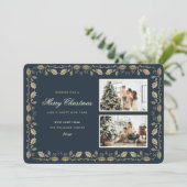 Elegant Blue Gold Holly Photo シーズンカード (スタンド正面)