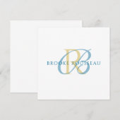 Elegant Blue Gold Initial Monogram ノートカード (正面/裏面)