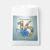 Elegant Blue Gold Jewel Crystal Rose Sweet 16 フェイバーバッグ (正面)